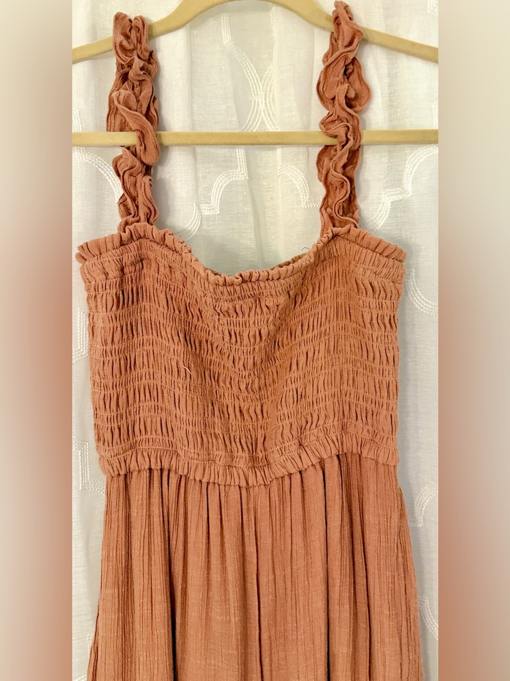 Love Tree Smocked Gauze Midi Dress Size Small in Rusty Terracotta - Picture 11 of 11